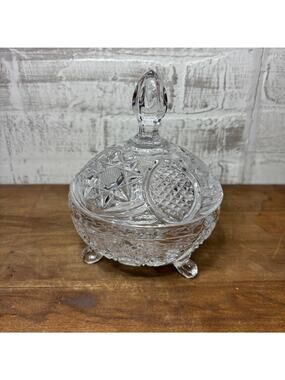Vintage Clear Glass Covered Footed Candy Dish